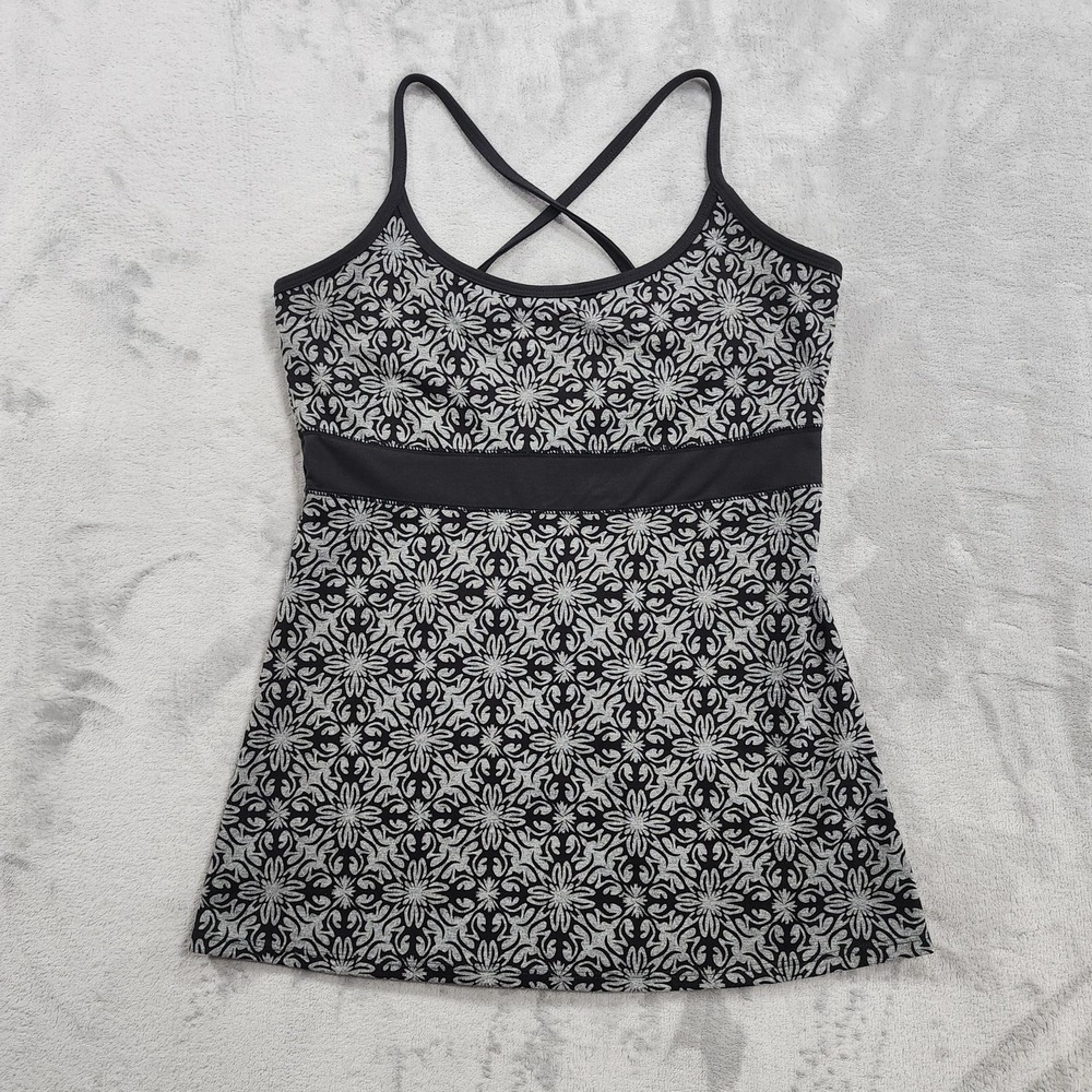 Soybu Camisole Tank Top Womens M Black Floral Crisscross Back Yoga Workout